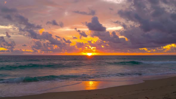 Aerial view of drone sunset at the beach