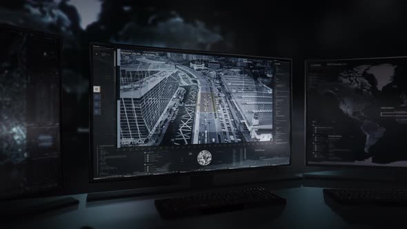 Hi-tech Spy Tracking Surveillance Interface Scans City Highway For Moving Target alt