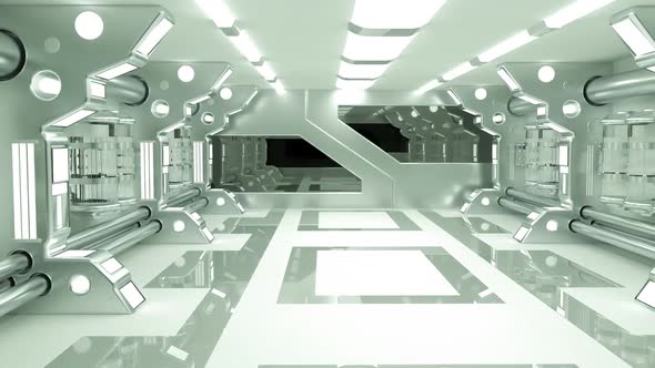 Futuristic science fiction interior of a laboratory or spaceship