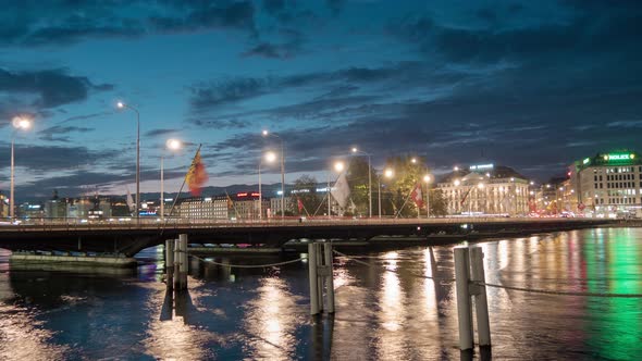 Night timelapse of Pont du Mont Blanc, Geneva