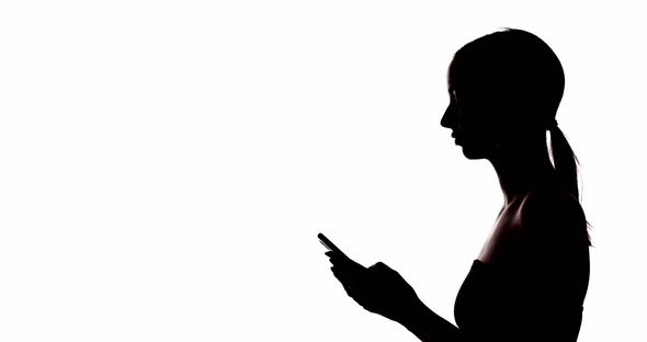 Female Silhouette Mobile Chat Woman Using Phone