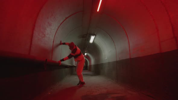 Parkour Athlete Doing Side Flip off Tunnel Wall