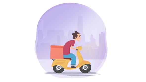 Food delivery service courier on a scooter