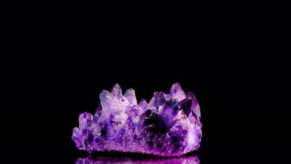 Amazing Colorful Quartz Purple Crystal Cluster Isolated on Black Background, Angel Aura Mineral