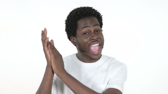 Clapping African Man Applauding, White Background