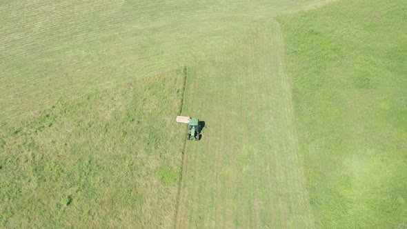 Green Tractor Hay Cutter Aerial View