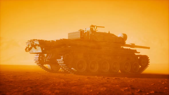 World War II Tank in Desert in Sand Storm