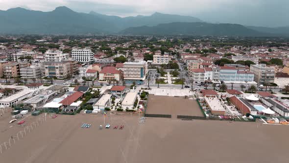 Amazing Black and White Aerial View of Lido Di Camaiore on a Spring Morning Tuscany