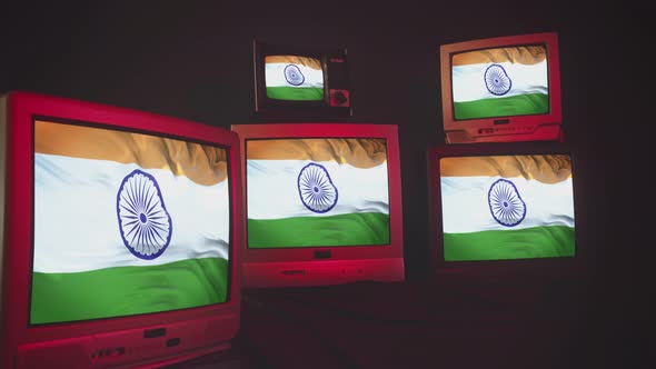 Indian National Flags on Retro TV Set