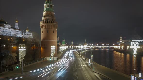 Timelapse. View of the Evening Moscow Kremlin