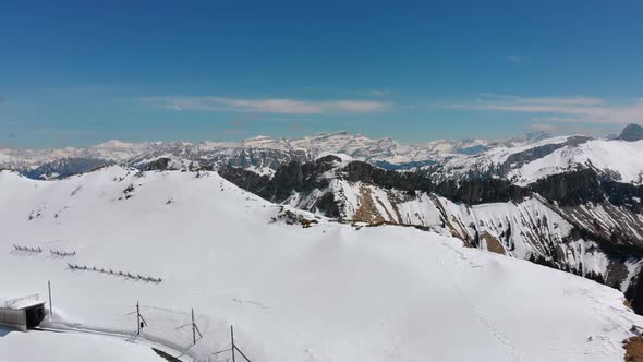 Panoramic View From the High Mountain To Snowy Peaks in Switzerland Alps. Rochers-de-Naye.