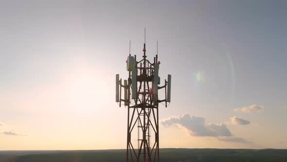 Aerial View Around of the Cellular Telecom Tower