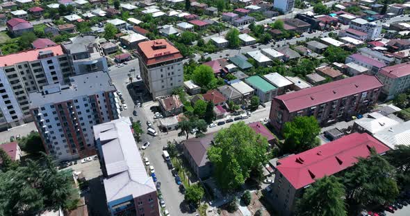 Zugdidi, Georgia - May 3 2022: Aerial view of Zugdidi Iveria Cathedral of the All-Holy Mother of God