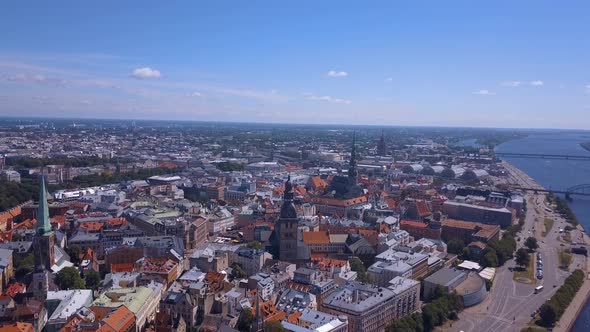 Beautiful Aerial View Over Riga City with Old Town