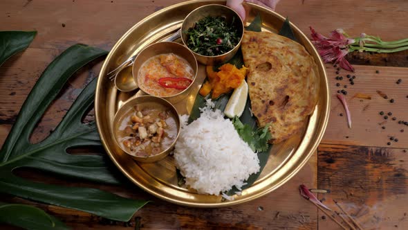 Assorted Indian Sri-lanka Food Set on Wooden Background. Dishes and Appetisers of Indeed Cuisine