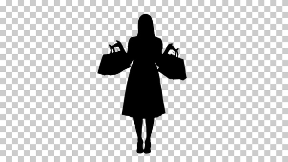Silhouette Woman with shopping bags, standing, Alpha Channel