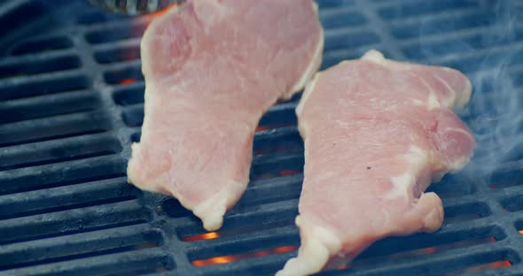 Striploin Steaks Are Grilled on Both Sides. 