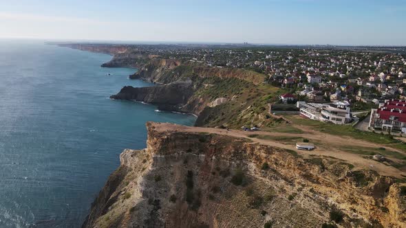 Drone View of the Cliffs Lermontov Cape and the Black Sea