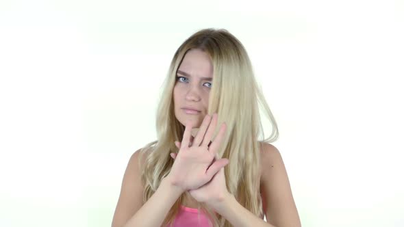 Stop, Rejecting Gesture, No By Woman , White Background