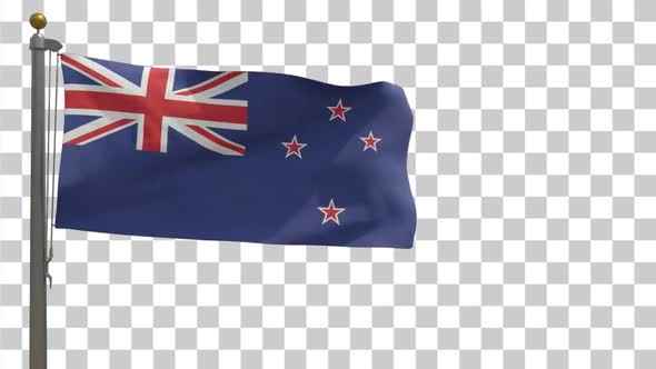New Zealand Flag on Flagpole with Alpha Channel - 4K