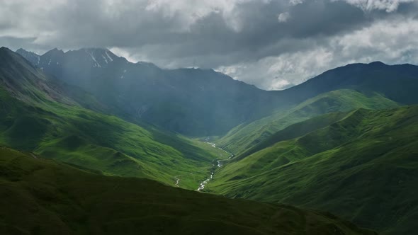 Mountain Landscape with Sun Rays