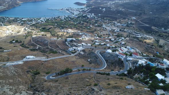 Village of Chora on the island of Serifos in the Cyclades in Greece from the sky