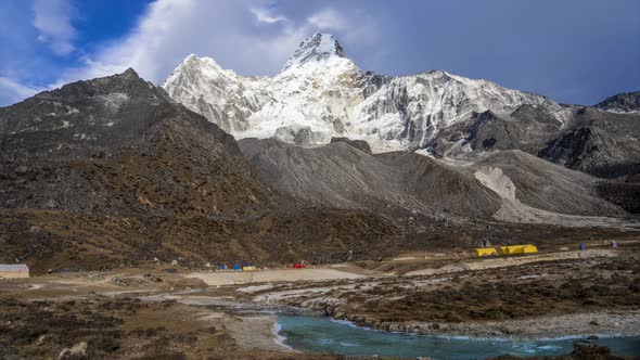 Ama Dablam - on the Mount Everest trekking route - Himalayas, Nepal. Time-lapse.