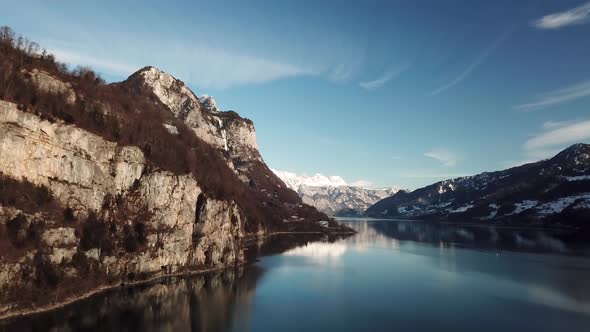 Stunning fjord scenery in Switzerland while winter.
