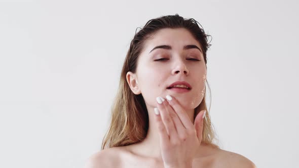 Skin Moisturizing Facial Care Woman Applying Serum