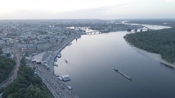 View of Kyiv From Above. Ukraine. Aerial View, Gray, Flat