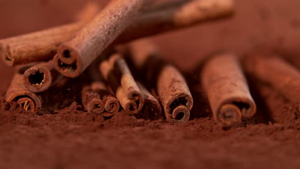 Falling Cinnamon Into Powder in Super Slow Motion.