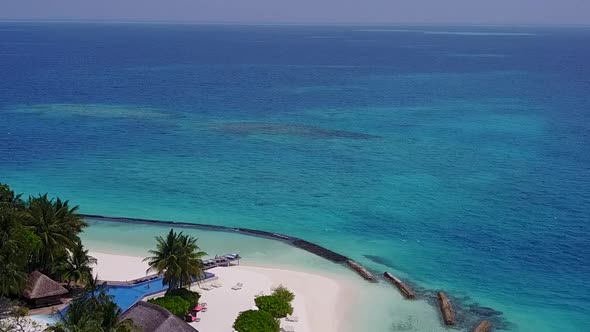 Aerial landscape of exotic seashore beach trip by blue sea with sand background