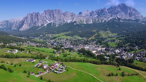 Picturesque View of Cortina dAmpezzo in the Dolomites, Italy.