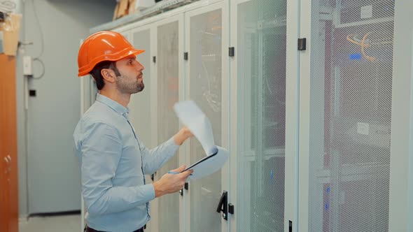 Neural Network Artificial Intelligence Database Server Room. Hard Drive Installation In Data Center.