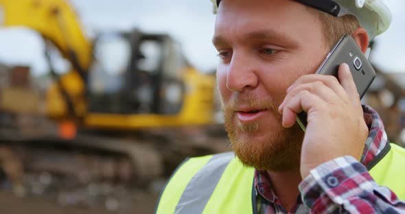 Male Worker Talking on Mobile Phone 4k