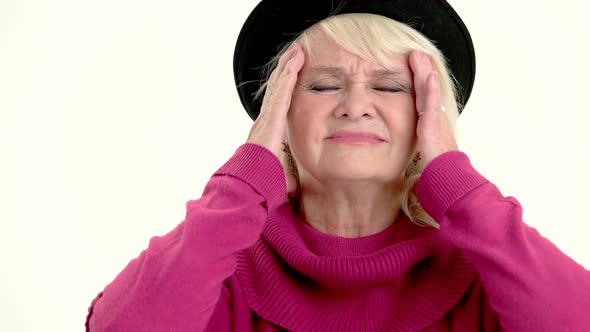 Old Lady Having Headache Isolated