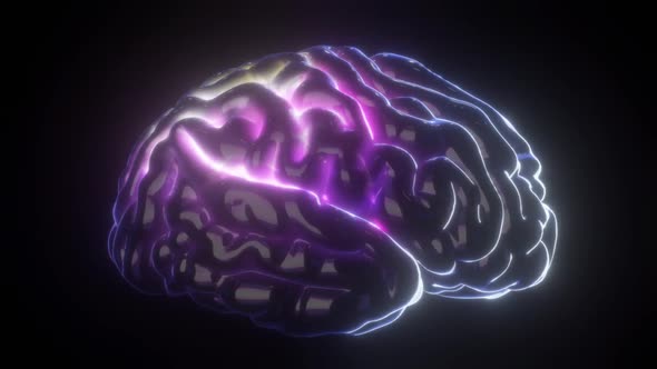 Rotating Brain With Neural Network Iridescent Impulses Showing Brainstorming Neuronal Activity V2 Hd alt