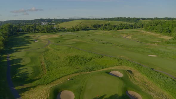 Aerial Pan of a Golf Course in Long Island New York