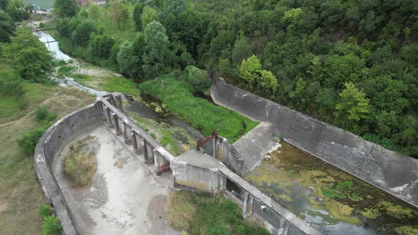 Aerial Ruined Old Dam