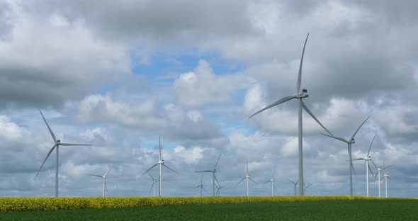 Fields and wind turbines in the Region Beauce, northern France