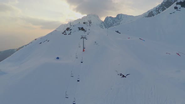 Snowy Alps, Popular Resort for Extreme Sports, Snowgroomer Cleaning Ski Way