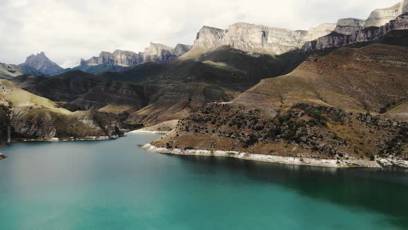 Aerial View of Azure Mountain Lake Gizhgit Caucasus