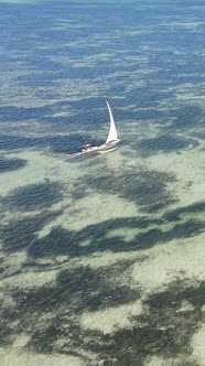 Vertical Video Boats in the Ocean Near the Coast of Zanzibar Tanzania