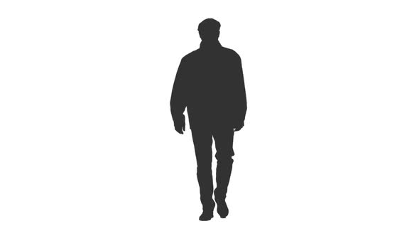 Silhouette of Stylish Man Walking in Jacket and Head Wear alt