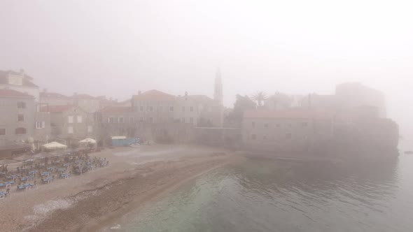 Old Town of Budva Montenegro in Dense Fog