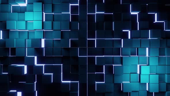 Blue Motion Cubic Wall Background Vj Loop 4K