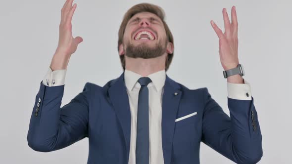 Young Businessman Shouting and Screaming on White Background