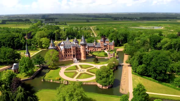 Old Historical Garden at Castle De Haar Netherlands Utrecht on a Bright Summer Day