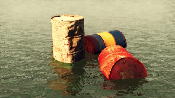 Industrial Barrels Thrown Into the Lake for Garbage and Make a Pollution