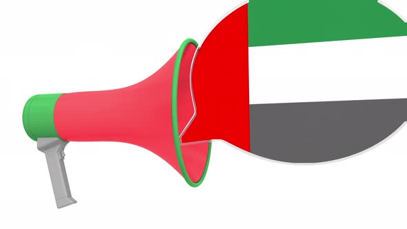 Loudspeaker and Flag of the United Arab Emirates UAE on Speech Bubble